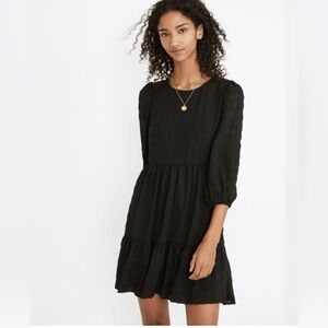 Madewell Petite Puff-Sleeve Ruffle-Hem Mini Chiffon Dress Black 4P